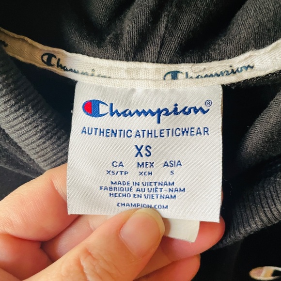 Champion women’s velour pullover hoodie sweatshirt pockets SZ XS black - Picture 6 of 10